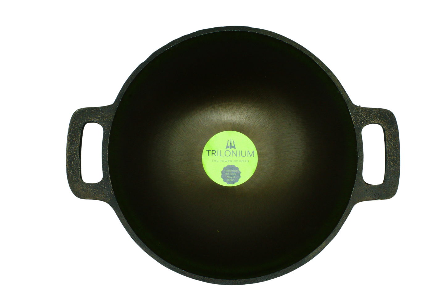 eKitchen ButterMold Pre-Seasoned Cast Iron Deep Kadhai | Wok 10.5 inches | 2.74 kgs | with Toughened Glass Lid