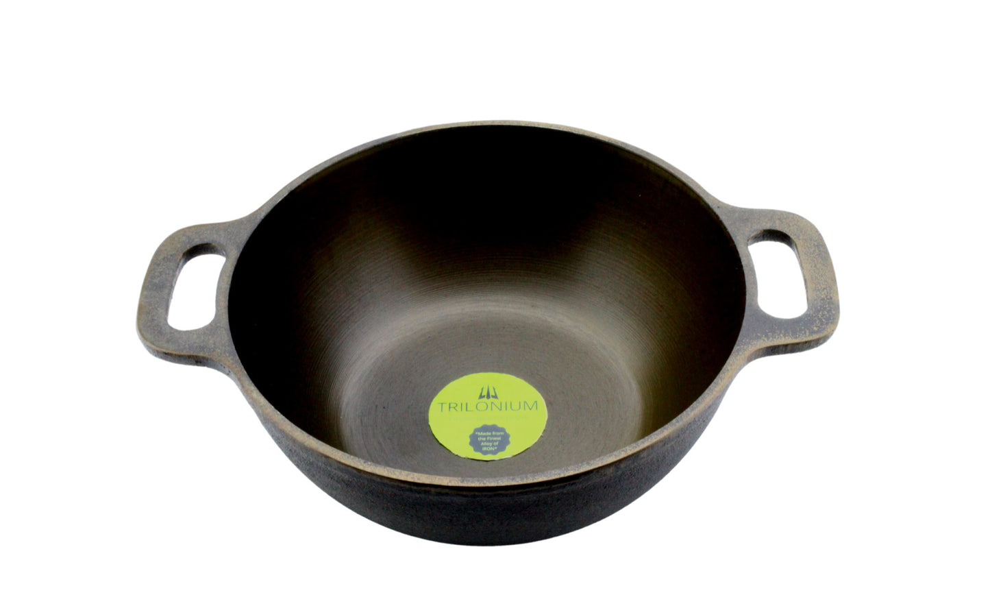 eKitchen ButterMold Cast Iron Kadai | Machined Smooth | 10 Inches | 2.54 Kgs