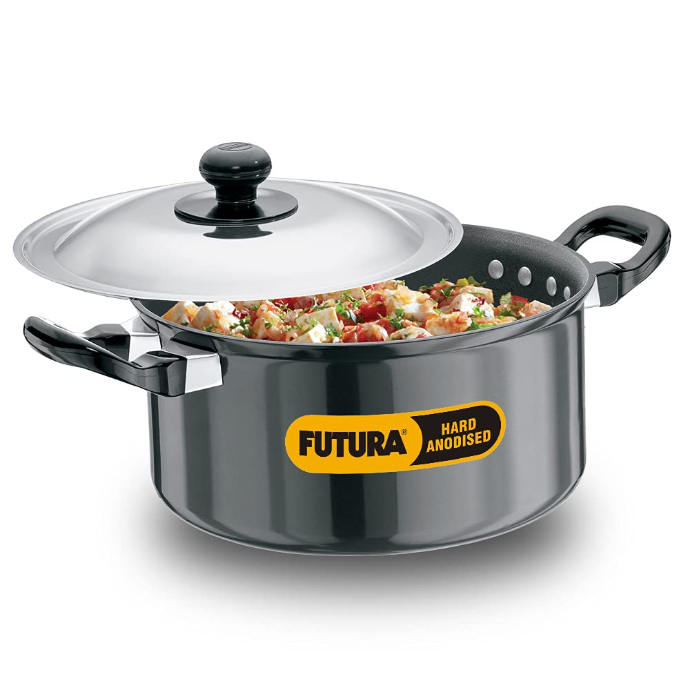 Hawkins Futura Hard anodised Cook and Serve Stew Pot | Casserole With Stainless Steel Lid 2.25 Litres | 18 cms, 3.25mm - AST 225