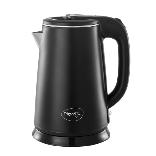 Pigeon Ebony Double Walled Cool Touch Stainless Steel Electric Kettle, 1.8 Litre, with 1500 Watt, boiler for Water, milk, tea, coffee, instant noodles, soup etc (Black) - 14762