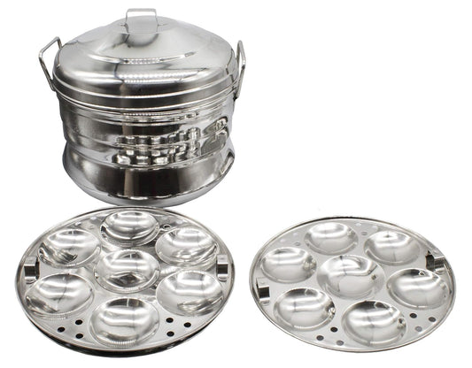 Stainless Steel Idly Panai Induction Base With 3 Idly Plates (21 Idlies)