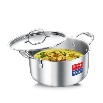 Prestige Tri-Ply Splendid Casserole | Induction Compatible | Thick Gauge Tri-Ply Body | Perma Cool Handles