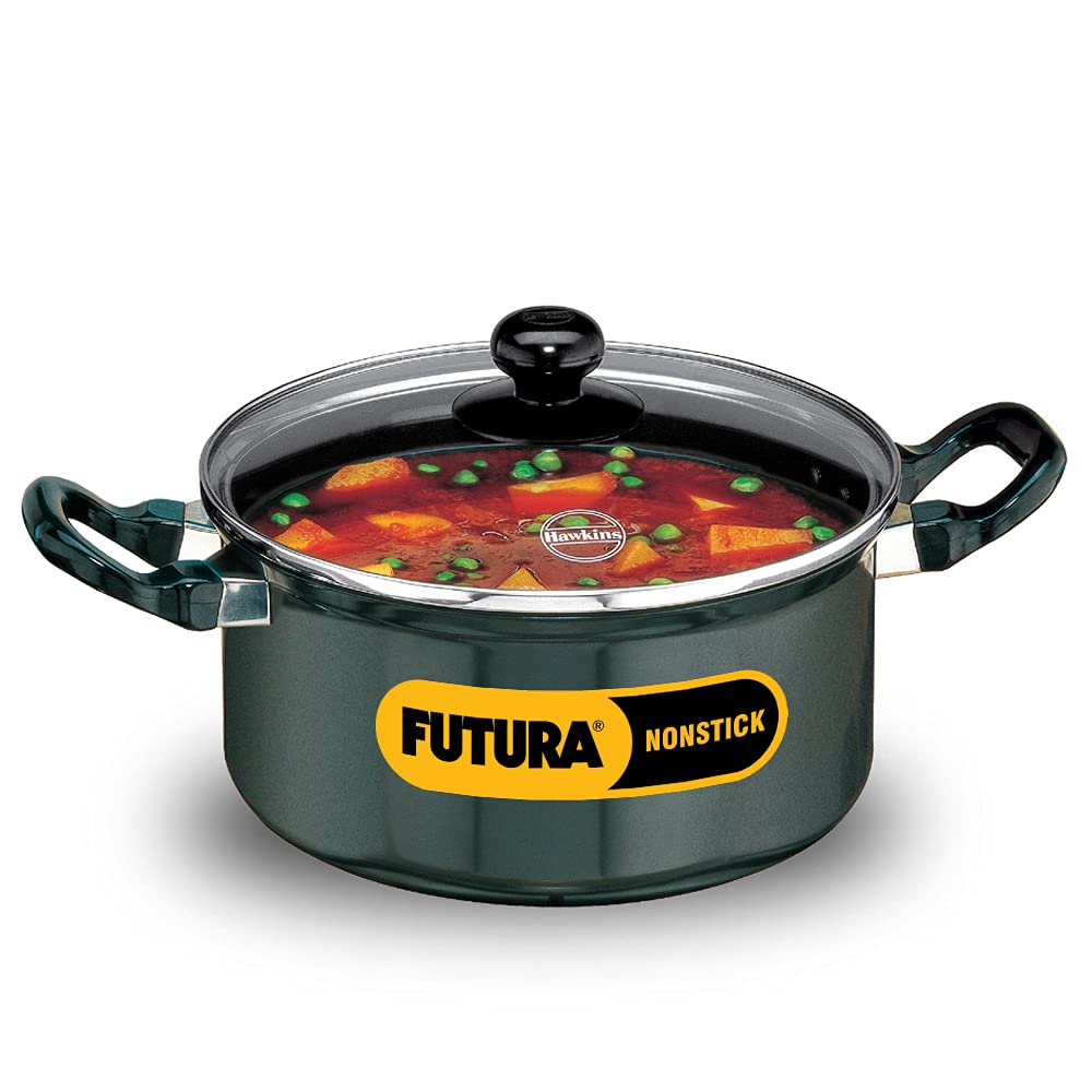 Hawkins Futura Hard anodised Cook and Serve Stew Pot | Casserole With Glass Lid 3 Litres | 20 cms, 3.25mm - NST 30G
