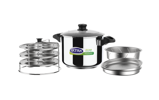 Elgi Ultra Stainless Steel Diet Steamer (12 idlies, 1 Vegetable Steamer Tray, 2 Dhokla / Kozhukattai Trays)
