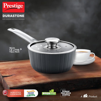 Prestige Durastone 16cm | 1.2 Litres Sauce Pan with 6 Layers Extra Durable Non-Stick Coating | Stainless Steel Stay Cool Handles | Induction Compatible - 37576