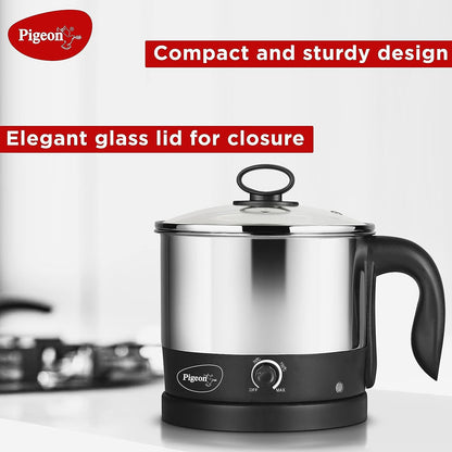 Pigeon Kessel 1.2 Litres with Stainless Steel Body, Multipurpose Kettle 600 Watt, Used for Boiling Water and Milk, Tea, Coffee, Oats, Noodles, Soup etc - 14432