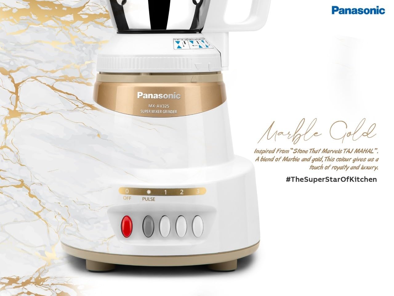 Panasonic MX-AV 325 Mixer Grinder 600 Watts 3 Jars - Marble Gold