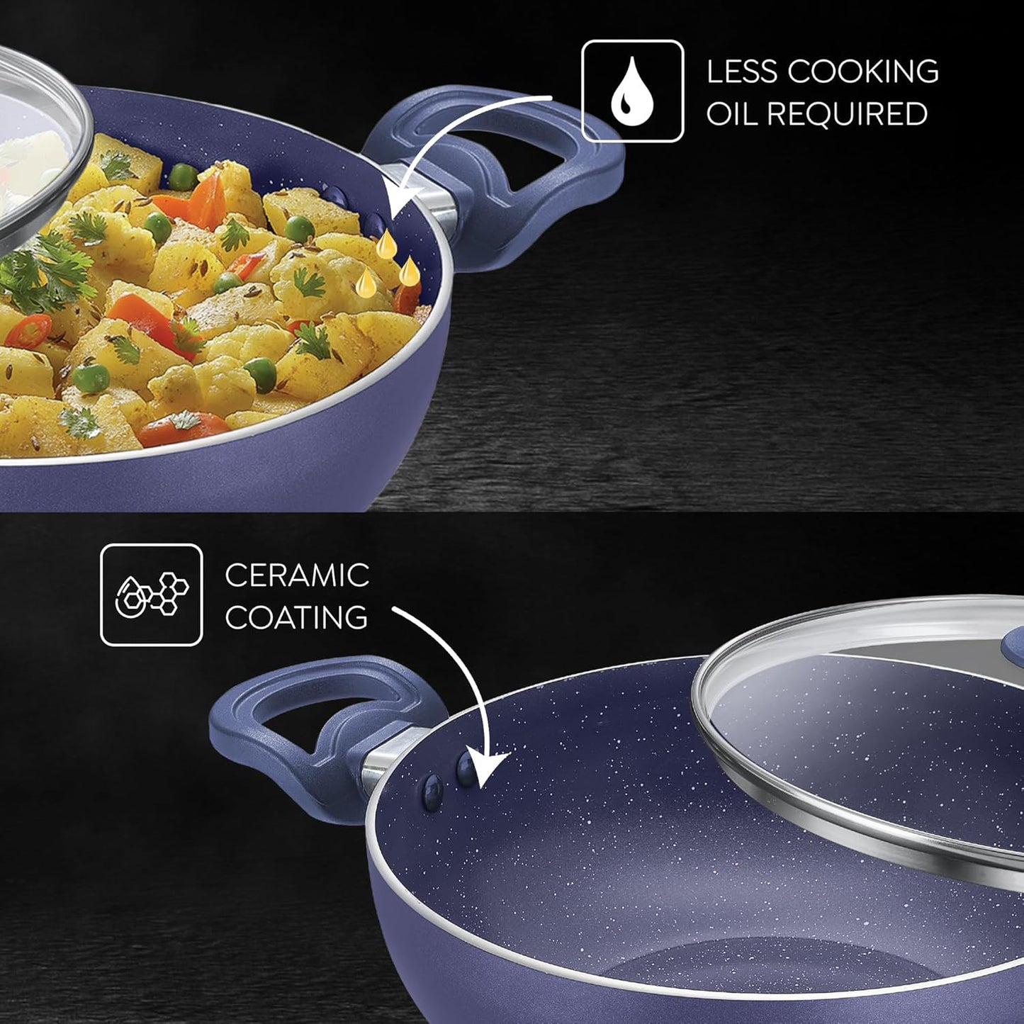 Prestige Ceraglide Ceramic Coated Non-Stick Kadai with Glass Lid | Induction Compatible