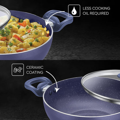 Prestige Ceraglide Ceramic Coated Non-Stick Kadai with Glass Lid | Induction Compatible