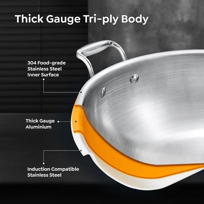 Prestige Tri-Ply Splendid Casserole | Induction Compatible | Thick Gauge Tri-Ply Body | Perma Cool Handles