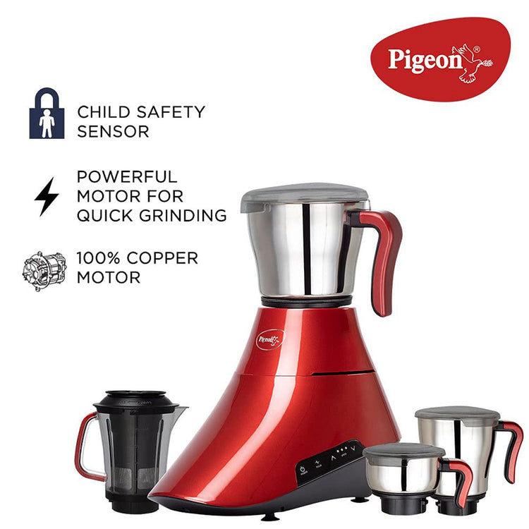 Pigeon Senso Feather Touch 1000 W 4 Jars Mixer Grinder Metallic Red -  14692