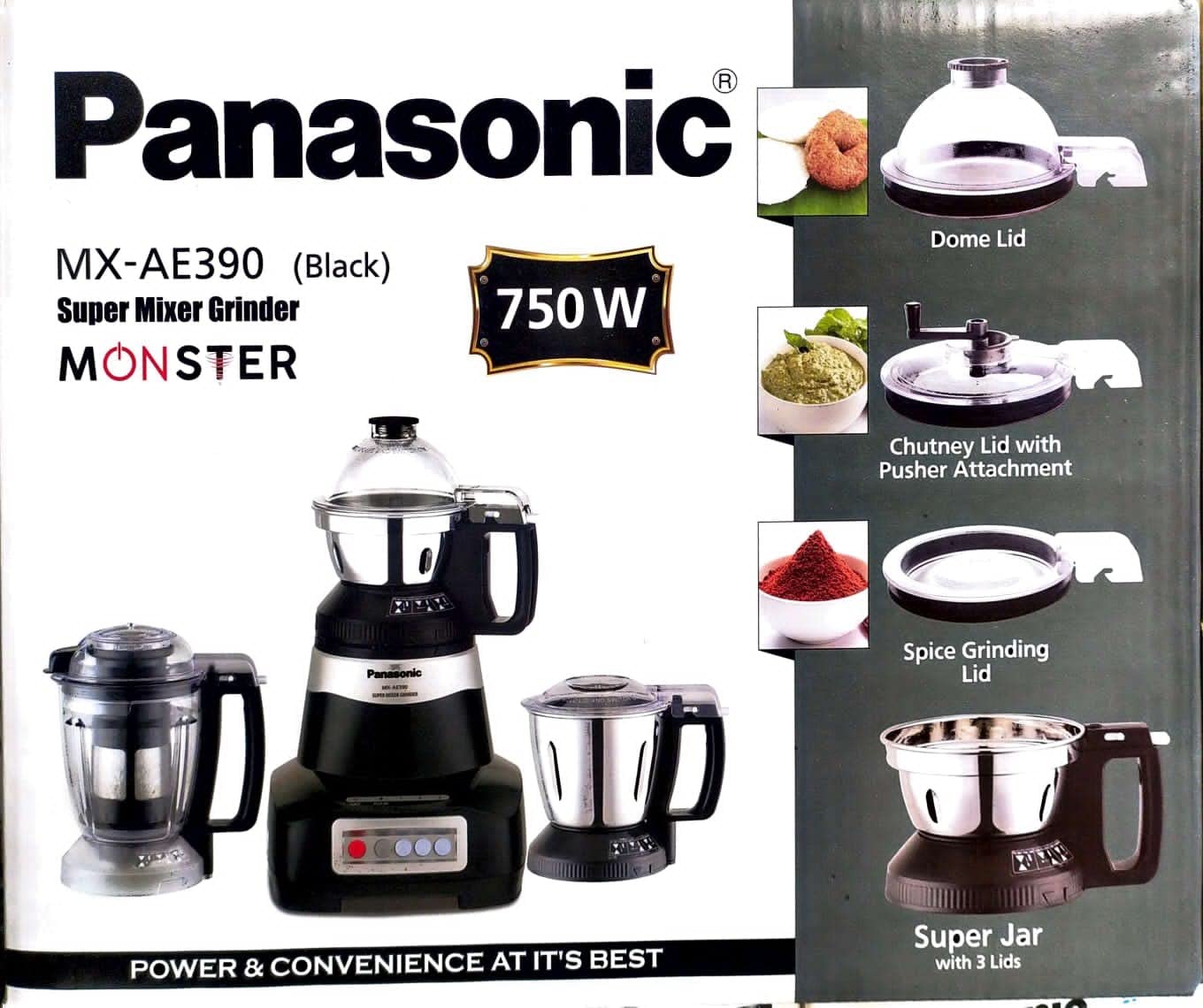 Panasonic MX-AE 390 Mixer Grinder 750 Watts 3 Jars - Black