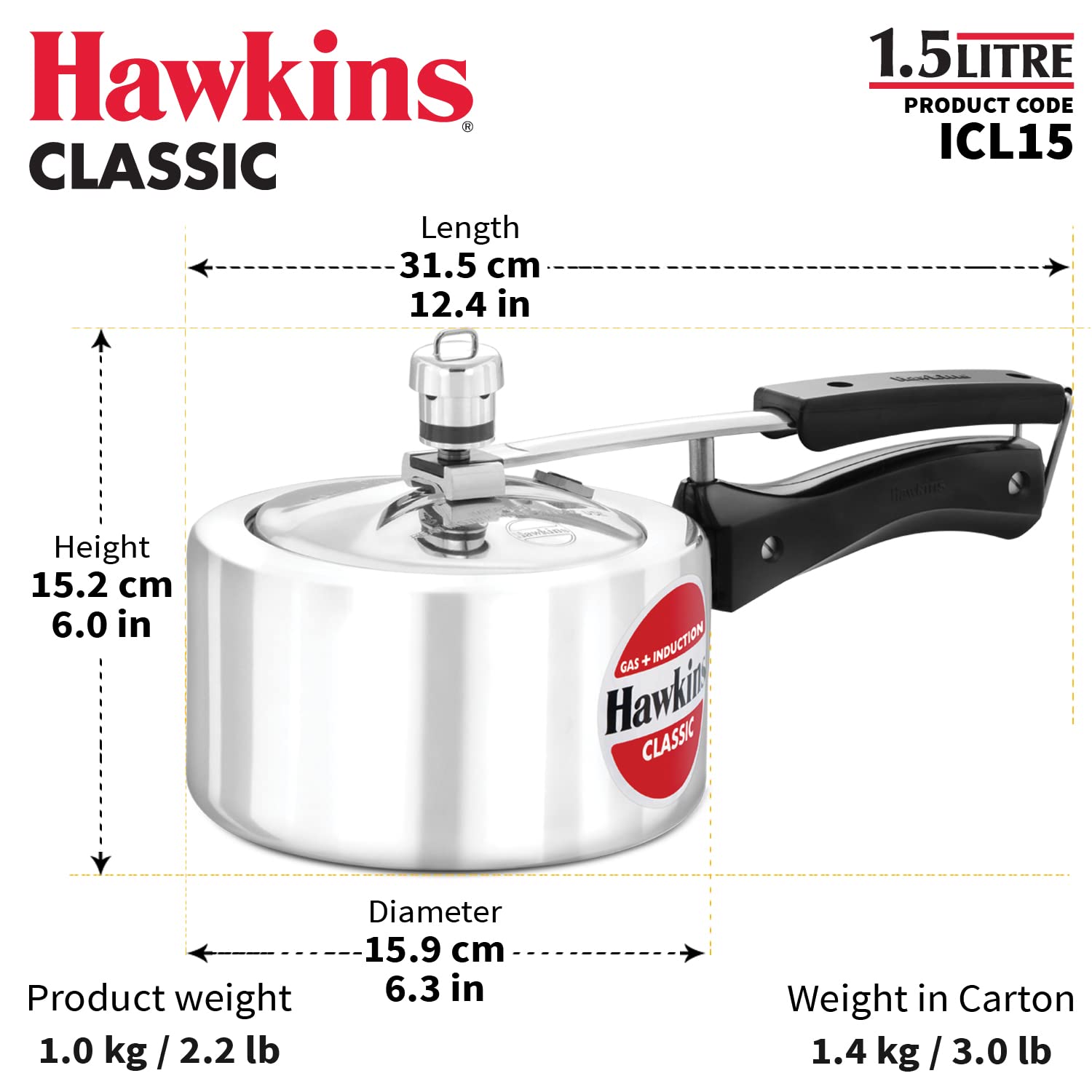 Hawkins Litres Classic Induction Base Inner Lid Pressure