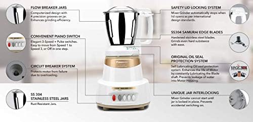 Panasonic MX-AV 325 Mixer Grinder 600 Watts 3 Jars - Marble Gold