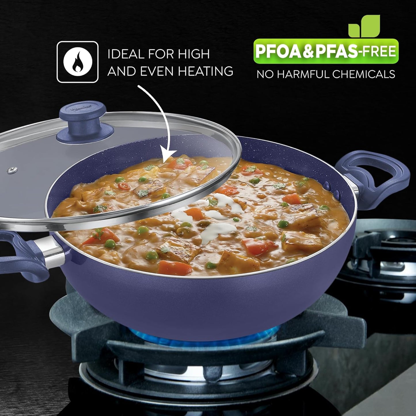 Prestige Ceraglide Ceramic Coated Non-Stick Kadai with Glass Lid | Induction Compatible