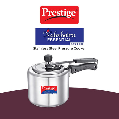 Prestige Nakshatra Essential Svachh Stainless Steel Pressure Cookers 3 Litres, Silver, Tri-Ply Bottom, Inner Lid - 20537