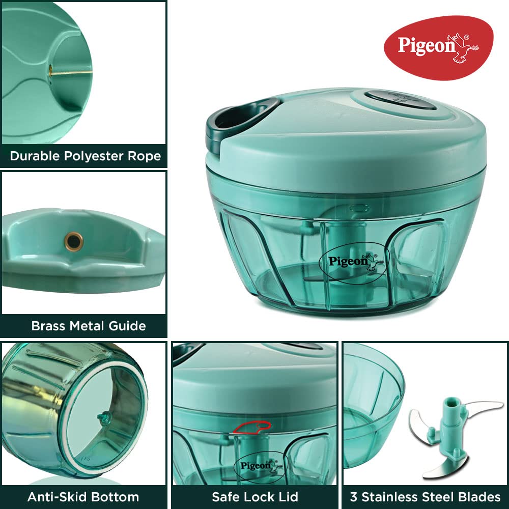 Pigeon Polypropylene Mini Handy and Compact Chopper with 3 Blades for Effortlessly Chopping Vegetables and Fruits for Your Kitchen (Green, 400 ml) - 12420