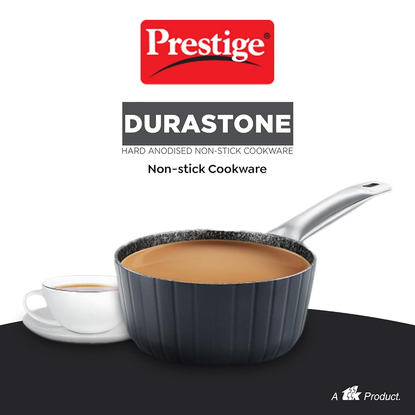 Prestige Durastone 16cm | 1.2 Litres Sauce Pan with 6 Layers Extra Durable Non-Stick Coating | Stainless Steel Stay Cool Handles | Induction Compatible - 37576