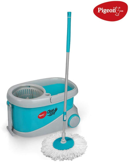 Pigeon Spin Mop-LX with Big Wheels and PVC Wringer Mop Set for Wet and Dry Floor/Wall (Aqua Green, 2 Refills), Large - 14556