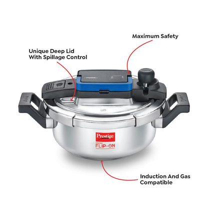 Prestige 2 Litres Svachh FLIP-ON Mini Stainless Steel Pressure Cooker with glass lid|Innovative lock lid with spillage control - 20164