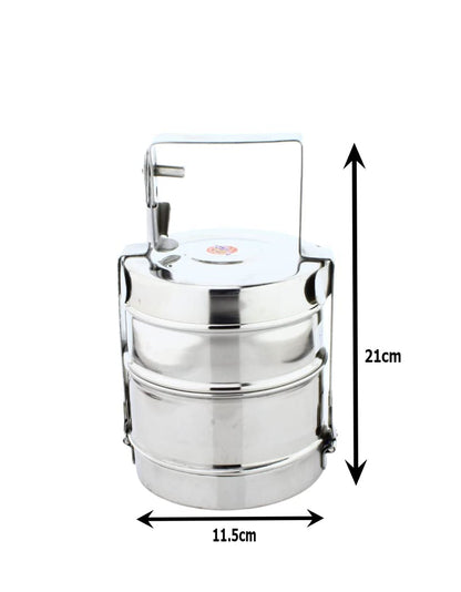 Stainless Steel 2 Tier Lunch Carrier | Tiffin Box (Size: 9x2)