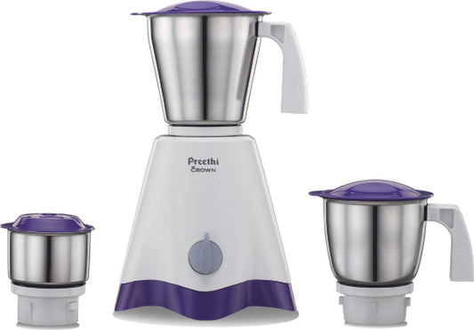 Preethi Crown MG-205 Mixer Grinder, 500 watt, White/Purple, 3 Jars with 5 yr Motor Warranty