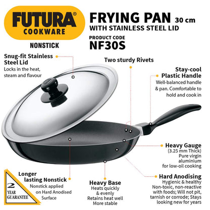 Hawkins Futura Non-stick Fry Pan With Stainless Steel Lid 30cms, 3.25mm - NF 30S