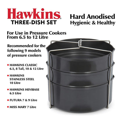 Hawkins Hard Anodised Aluminium Three-Dish Set | Cooker Separator - ADS 65