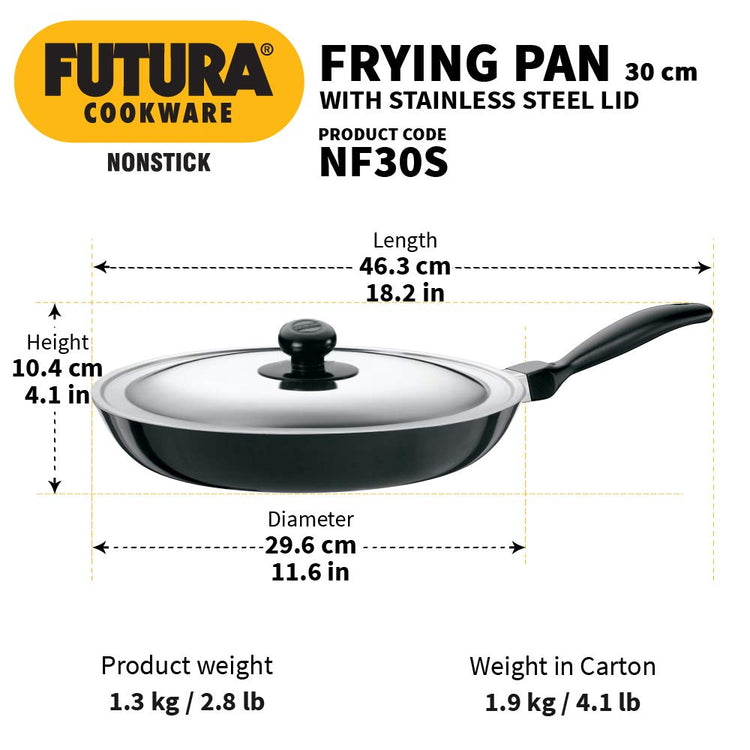 Hawkins Futura Non-stick Fry Pan With Stainless Steel Lid 30cms, 3.25mm - NF 30S