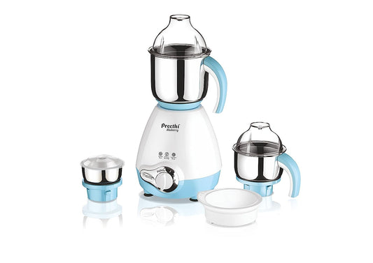 Preethi Blueberry Mixer Grinder 750 watt | 3 jars with 1 Storage Air-Tight Container (White/Sky Blue) - MG 209