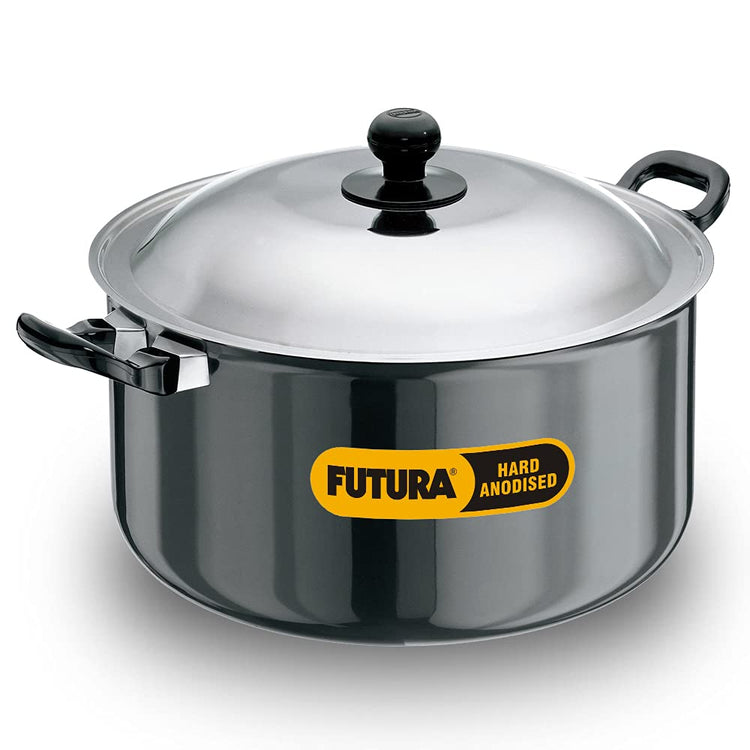 Hawkins Futura Hard anodised Cook and Serve Stew Pot | Casserole With Stainless Steel Lid 8.5 Litres | 28 cms, 4.06mm - AST 85