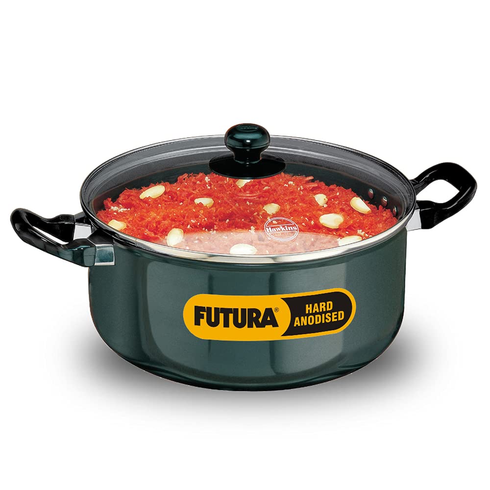 Hawkins Futura Hard anodised Cook and Serve Stew Pot | Casserole With Stainless Steel Lid 5 Litres | 24 cms, 4.06mm - AST 50G
