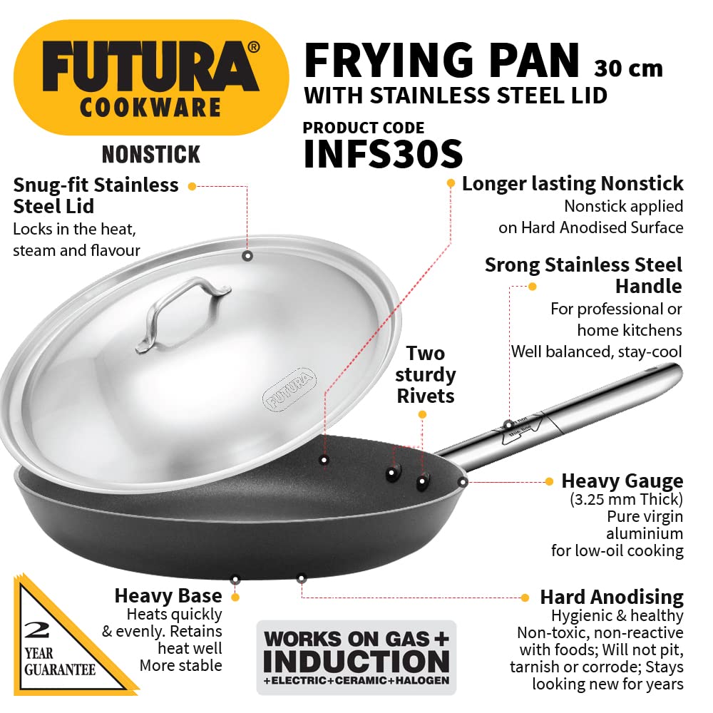 Hawkins Futura Non-stick Fry Pan With Steel Handle 30cms, 3.25mm, Induction Base - INFS 30S