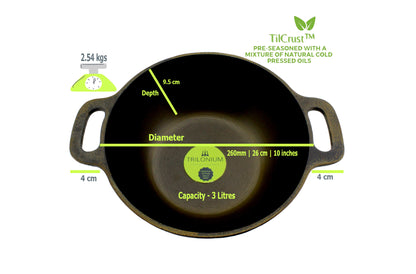 eKitchen ButterMold Cast Iron Kadai | Machined Smooth | 10 Inches | 2.54 Kgs