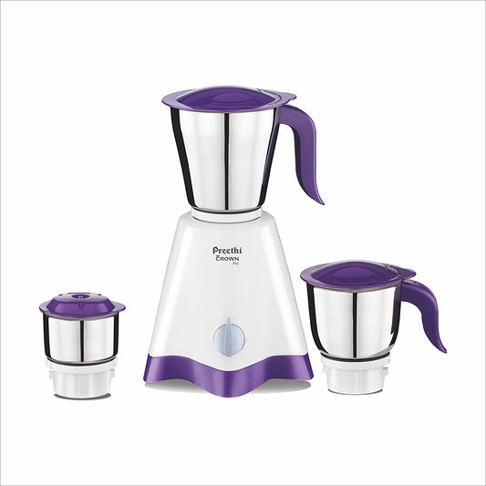 Preethi Crown Pro MG-254 Mixer grinder, 600 watt, White/Purple, 3 Jars with 5yr Motor Warranty