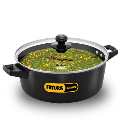 Hawkins Futura Hard anodised Cook and Serve Casserole With Glass Lid 5 Litres | 28 cms, 4.06mm | Induction Base - INCB 50G