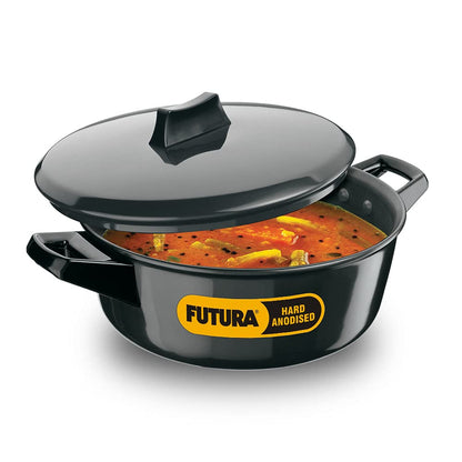 Hawkins Futura Hard anodised Cook and Serve Bowl | Casserole 3 Litres | 24 cms, 4.06mm, Induction Base - IACB 30