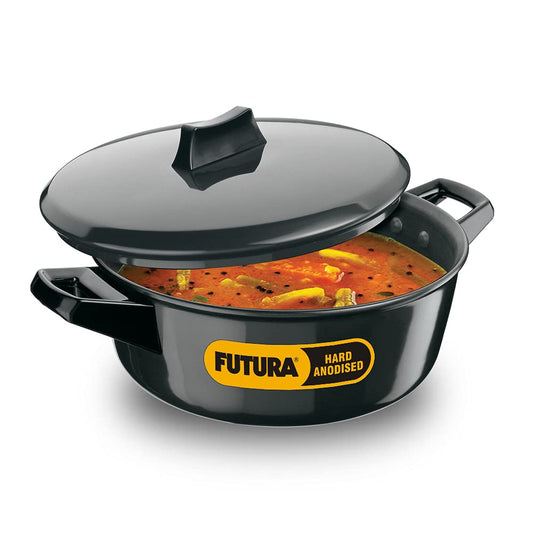 Hawkins Futura Hard anodised Cook and Serve Bowl | Casserole 3 Litres | 24 cms, 4.06mm, Induction Base - IACB 30