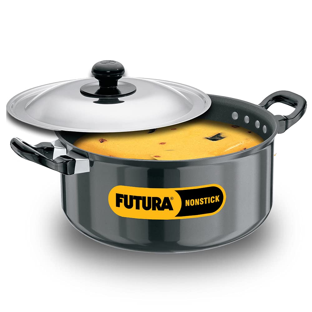 Hawkins Futura Hard anodised Cook and Serve Stew Pot | Casserole With Stainless Steel Lid 5 Litres | 24 cms, 3.25mm - NST 50