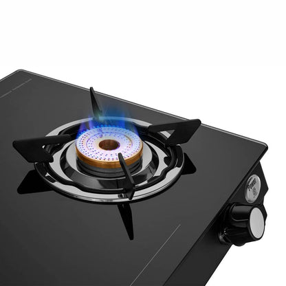 Preethi Bluflame Sparkle Power Duo 3 Burner Glass top Gas Stove with Power Burner and Swirl flame technology, saves gas and cooks faster, Manual Ignition, Black - GTS 403