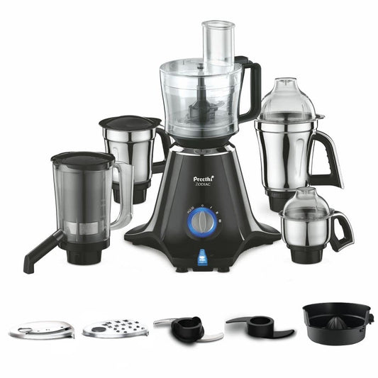 Preethi Zodiac Mixer Grinder 750 watt, Black/Light Grey, 5 jars - 3 In 1 insta fresh juicer Jar, Master chef food processor Jar, Vega W5 motor with 5yr Warranty - MG 218