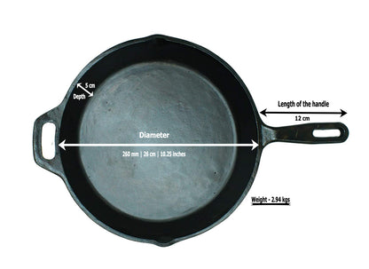 eKitchen Buttermold Cast Iron Deep Skillet | Fry Pan | Triple Seasoned | 10.25 inches | 2.94 Kgs | Induction Compatible