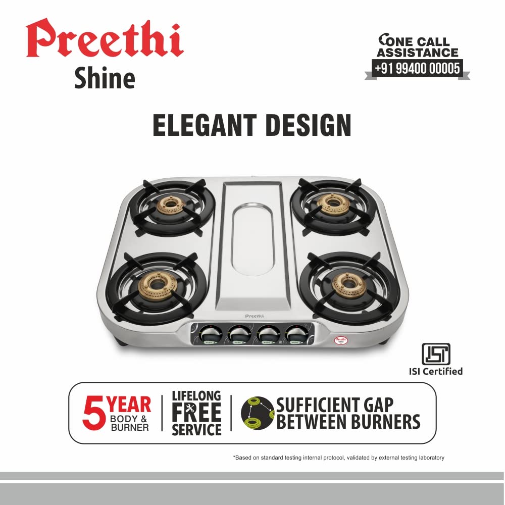 Preethi Shine 4 Burner Stainless Steel Gas Stove - SSGS 008