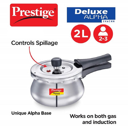 Prestige Svachh Deluxe Alpha 2 Litres Baby Handi, with Deep Lid for Spillage Control, Stainless Steel, Outer Lid - 20266