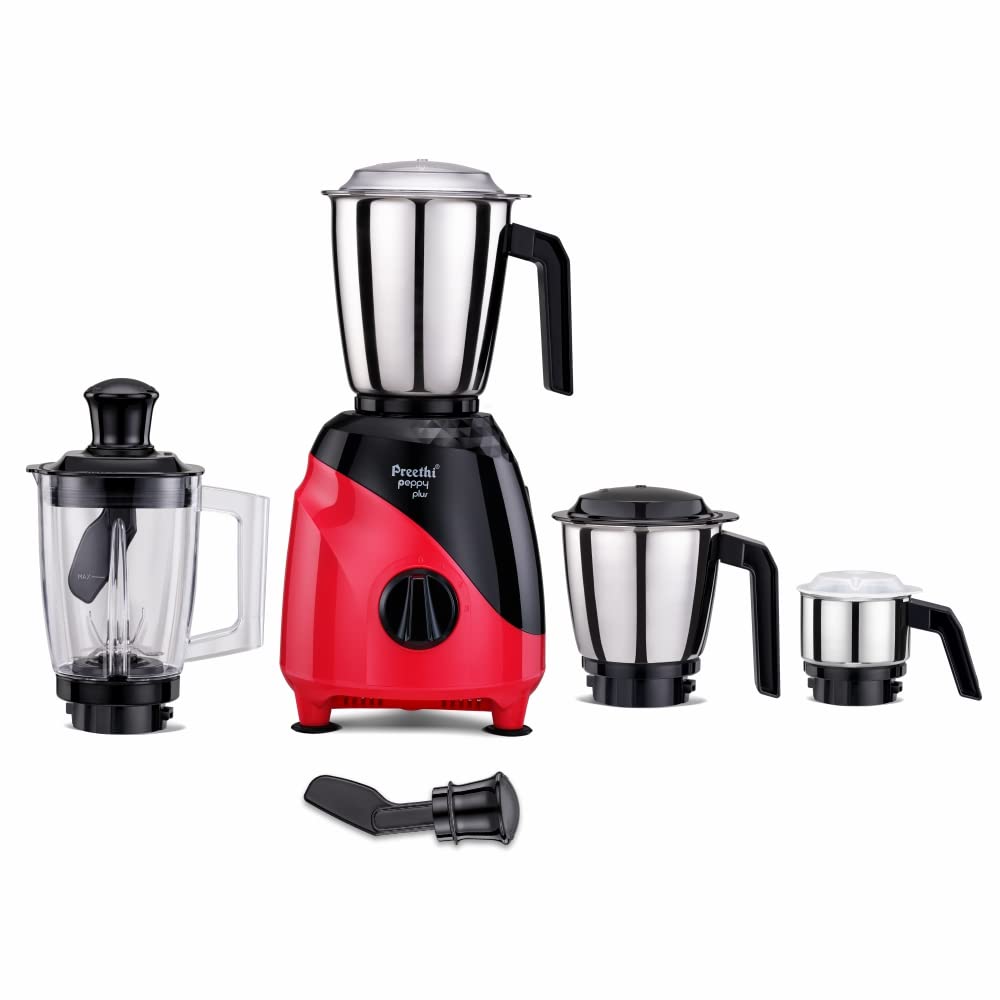 Preethi Peppy Plus MG-246 Mixer Grinder, 750 watt, Red-Black, 4 Jars - Super Food Jar with Texture Builder & 3D Airflow Technology, Vega W5 Motor with 5yr Warranty & Lifelong Free Service