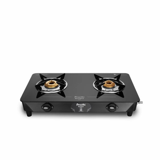 Preethi Blu Flame Zeal Plus Glass Top 2-Burner Manual Ignition Gas Stove - GTS 409