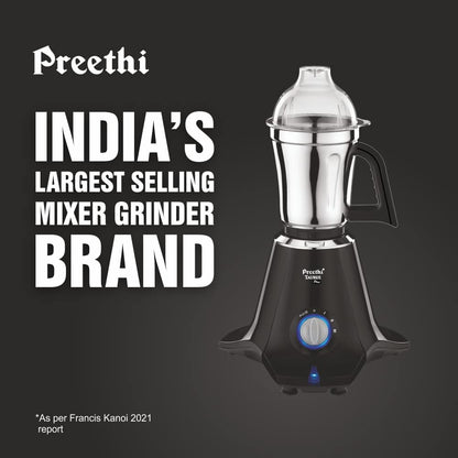 Preethi Taurus Plus MG-256 Mixer Grinder, 1000 Watt, Blue/Black 4 Jars - Super Extractor Juicer Jar, 2 Yr Product Guarantee & Lifelong Free Service(Metal)