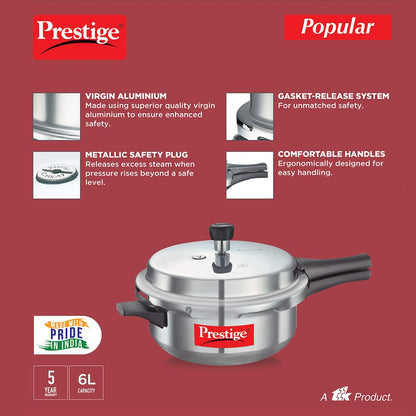 Prestige Popular Deep Pressure Pan Aluminium Outer Lid 6 Litres - 10035