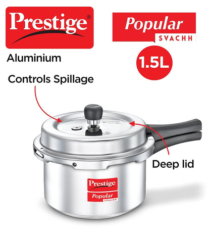 Prestige Popular Svachh Aluminium Outer Lid Pressure Cooker 1.5 Litres - 10162