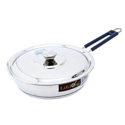 Stainless Steel Fry Pan | 10.5 inches | Heavy | Sandwich Bottom | with Lid